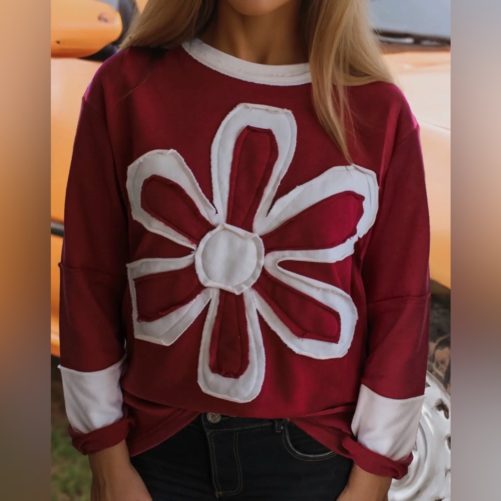 Red and White Patchwork Flower Top - image 1